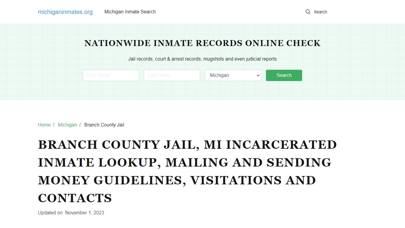 Branch County Jail, MI: Offender Locator, Visitation & Contact Info